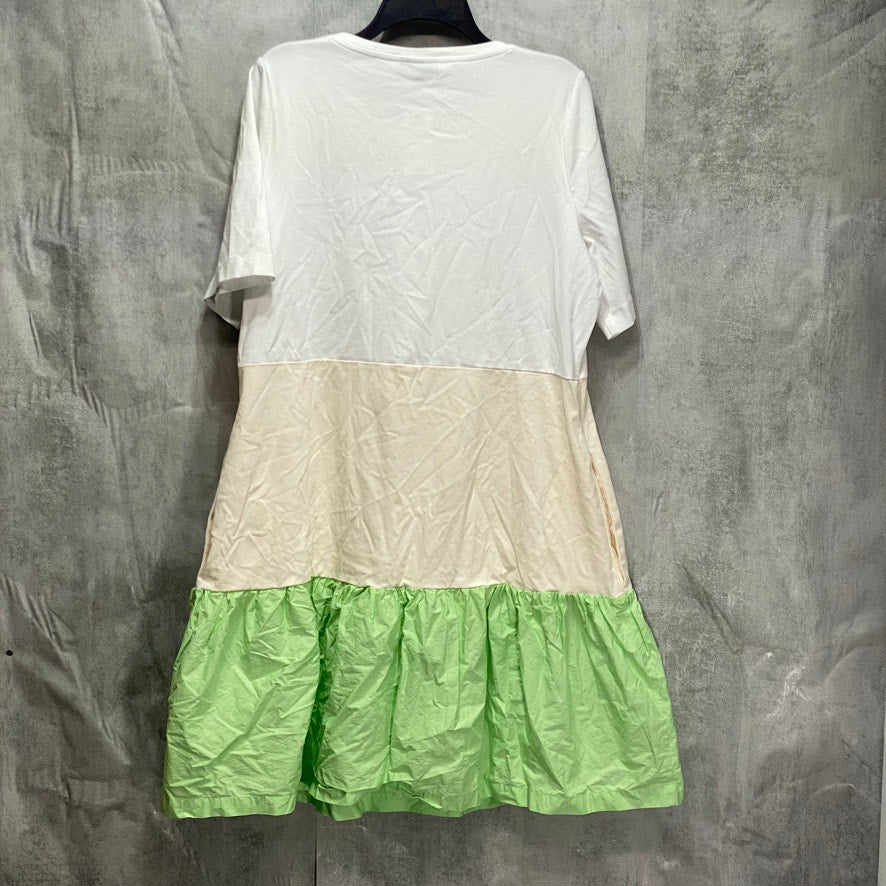 ALFANI Plus Size White Mixed-Media Crewneck Short Sleeve Pullover Dress SZ 1X