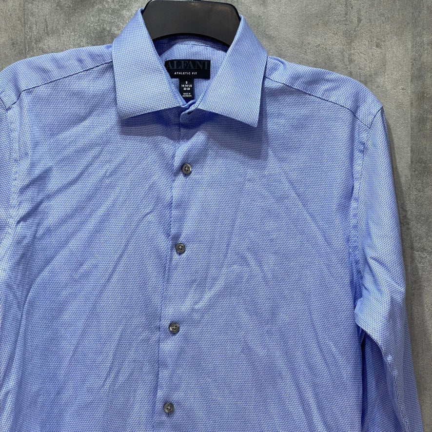 ALFANI Blue Athletic Fit Performance Stretch Twill Textured Long Sleeve Dress Shirt SZ S 14-14.5(32/33)