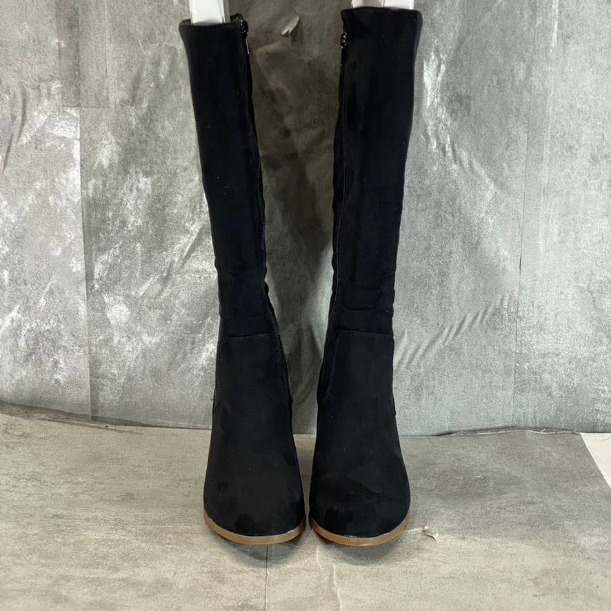 STYLE & CO Women's Black Microsuede Warrda Round-Toe Block-Heel Tall Boots SZ6.5