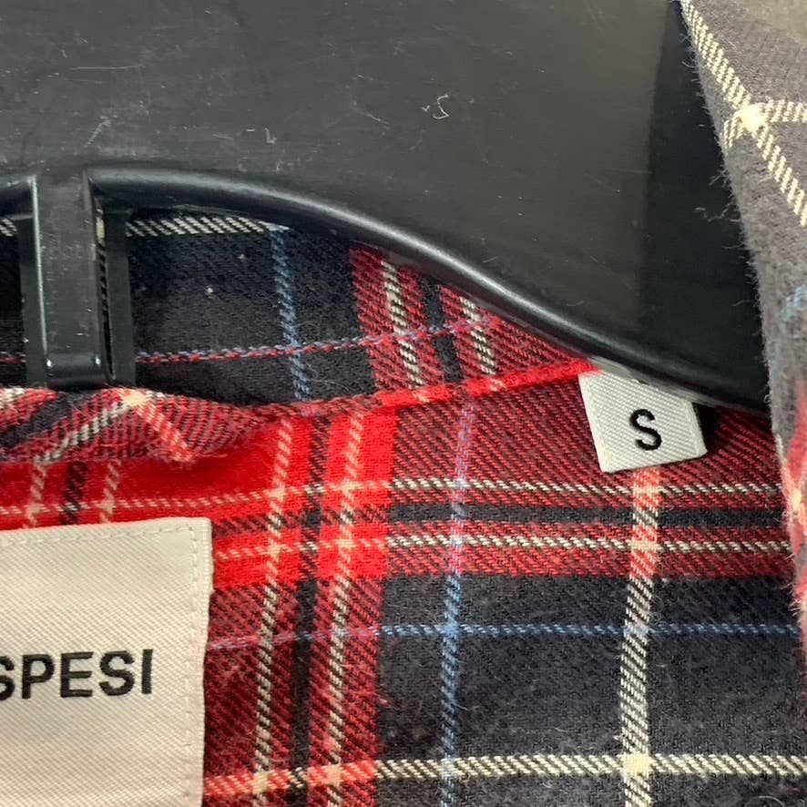 ASPESI Men's Red/Black Checkered Button-Up Long-Sleeve Shirt SZ S