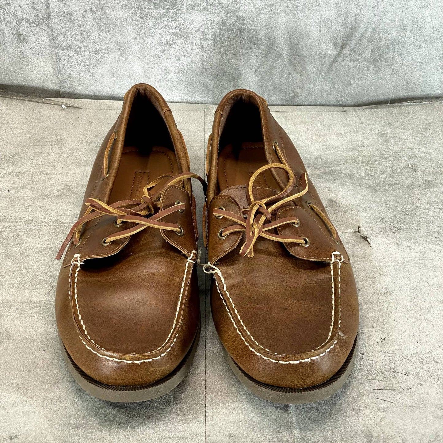 TOMMY HILFIGER Men's Tan Brazen Slip-On Moc-Toe Boat Shoe SZ 10.5