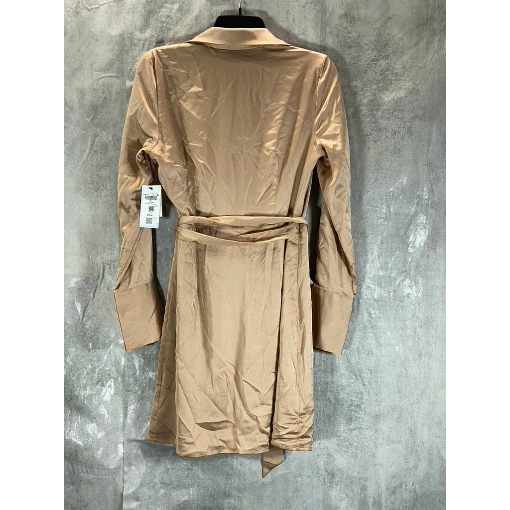 GUESS Women's Light Rum Eco Eden Collared Long-Sleeve Wrap Mini Dress SZ S