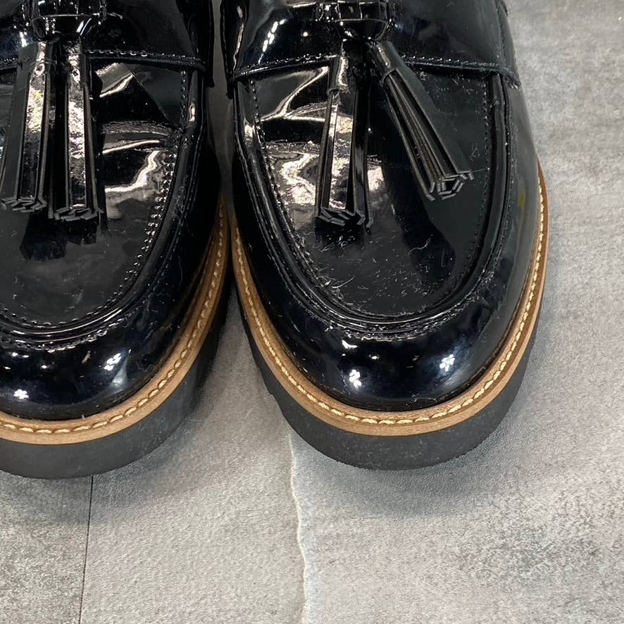 FRANCO SARTO Women's Black Patent Carolynn Almond-Toe Lug Sole Loafers SZ 9.5