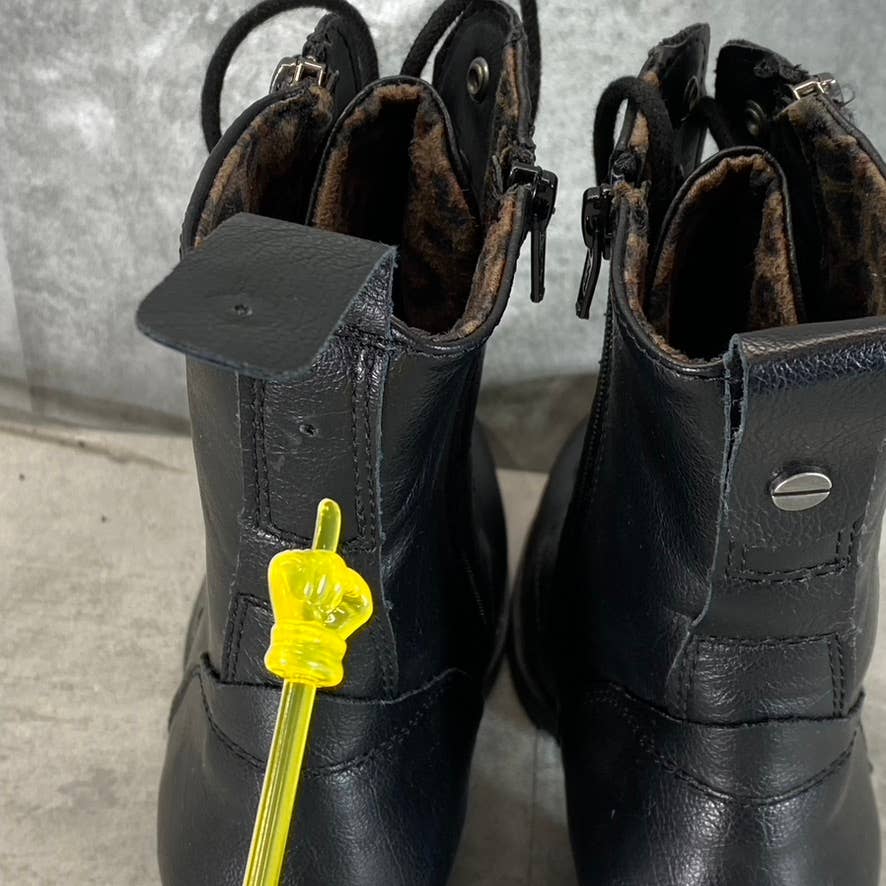 SUN+STONE Women's Black Sloanie Block-Heel Lug Sole Side-Zip Hiker Boots SZ 9
