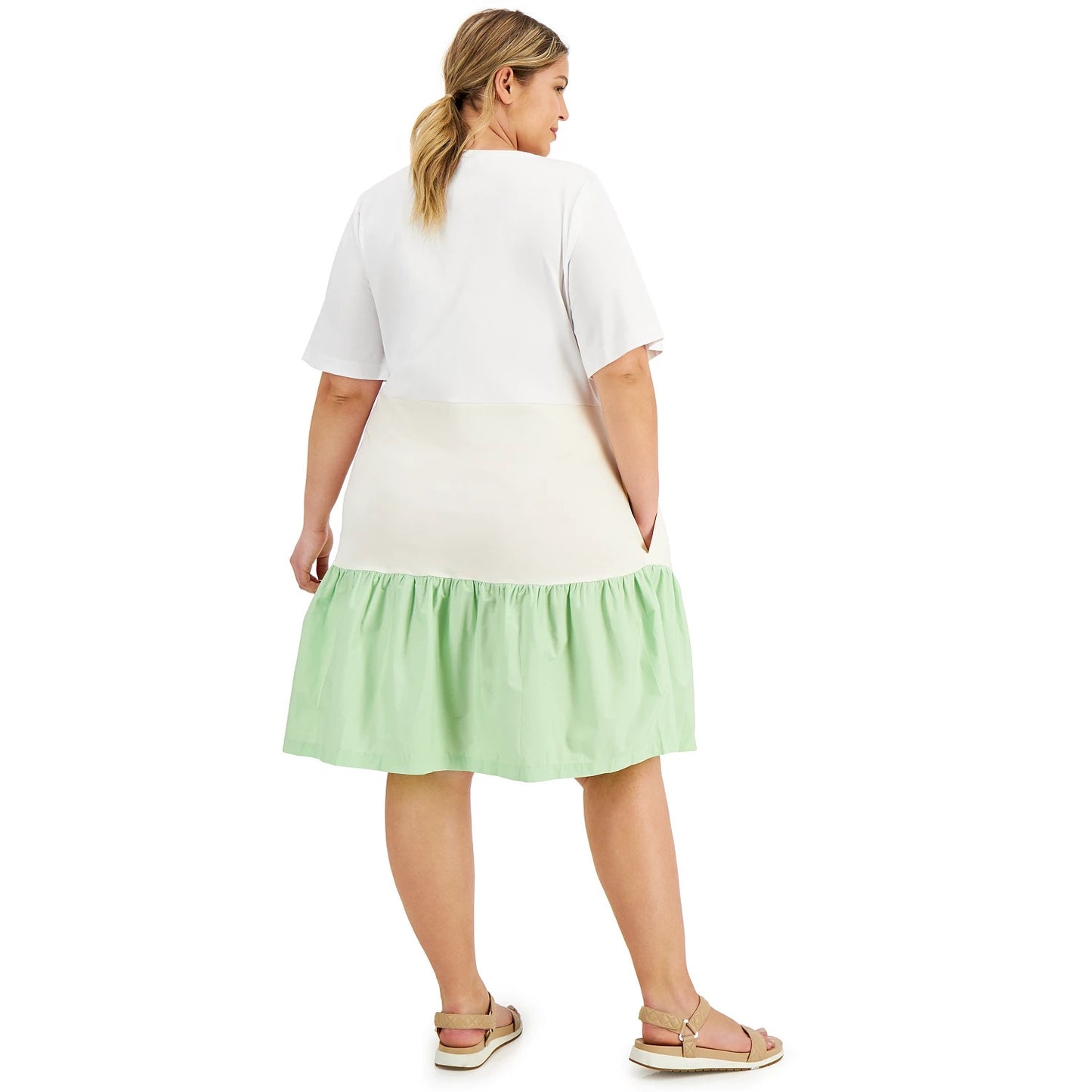 ALFANI Plus Size White Mixed-Media Crewneck Short Sleeve Pullover Dress SZ 1X