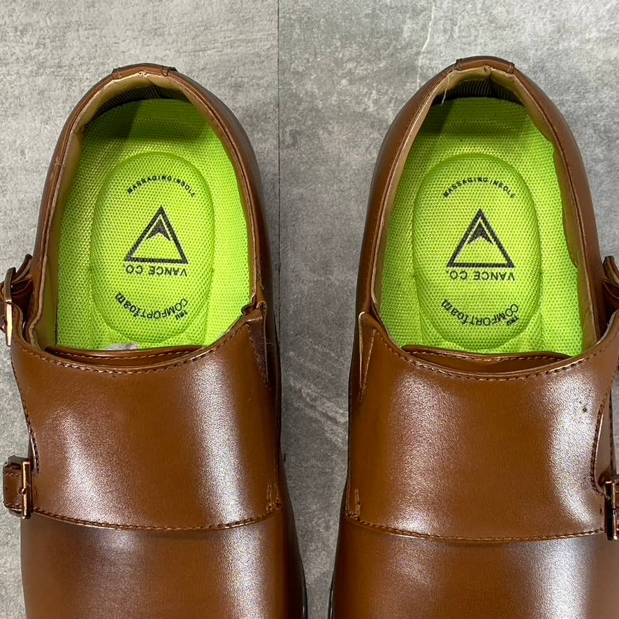 VANCE CO. Men's Tan Atticus Monk Strap Slip-On Cap-Toe Dress Shoes SZ 9.5