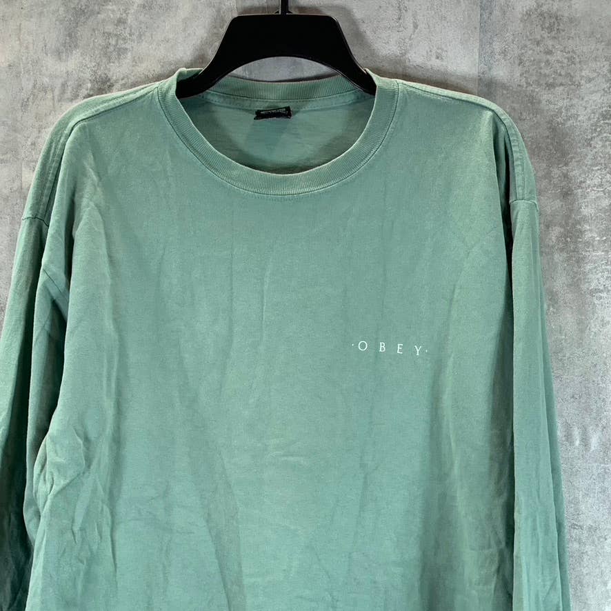 OBEY GIANT Men's Army Green Crewneck Logo Long-Sleeve T-Shirt SZ M