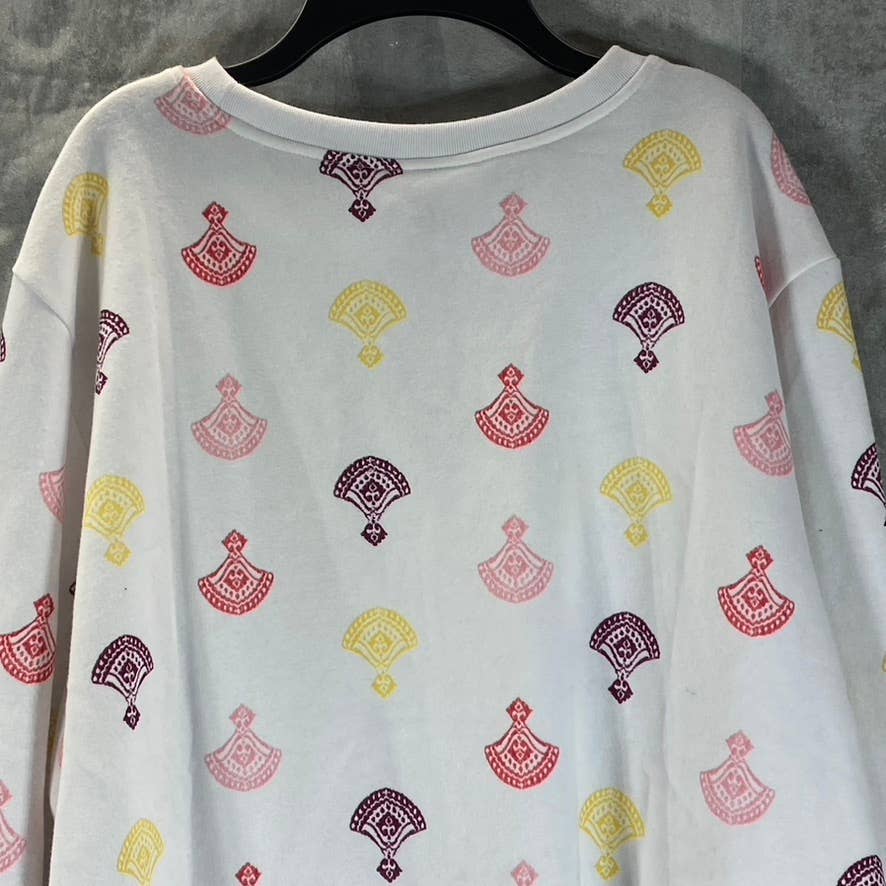 KAREN SCOTT Sport Women's White Sunset Scallop Crewneck Pullover Sweatshirt SZXL