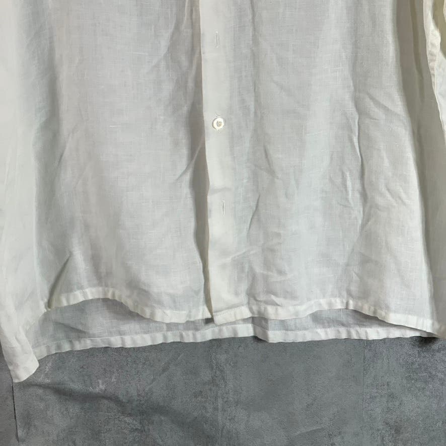 PRONTO UOMO Men's White Regular-Fit Button-Up Short Sleeve Linen Shirt SZ XL