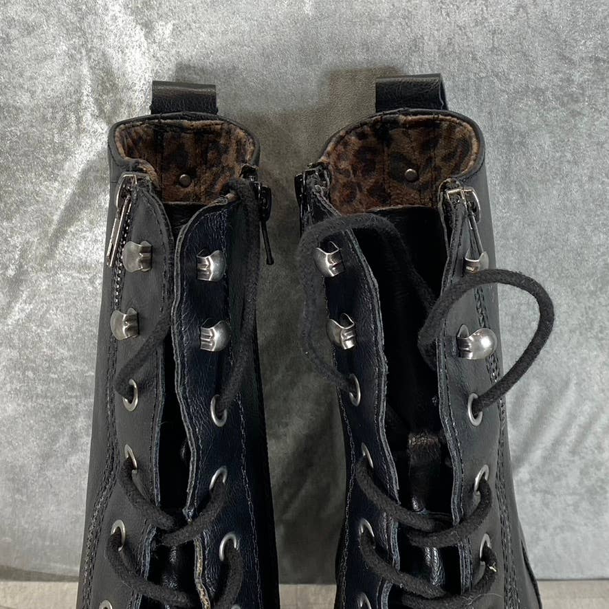 SUN+STONE Women's Black Sloanie Block-Heel Lug Sole Side-Zip Hiker Boots SZ 9