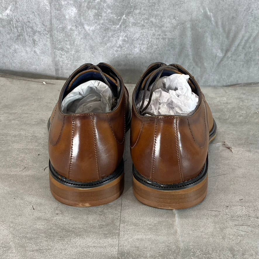STEVE MADDEN Men's Light Tan Leather Zane Tonal & Textured Mid Oxford Shoes