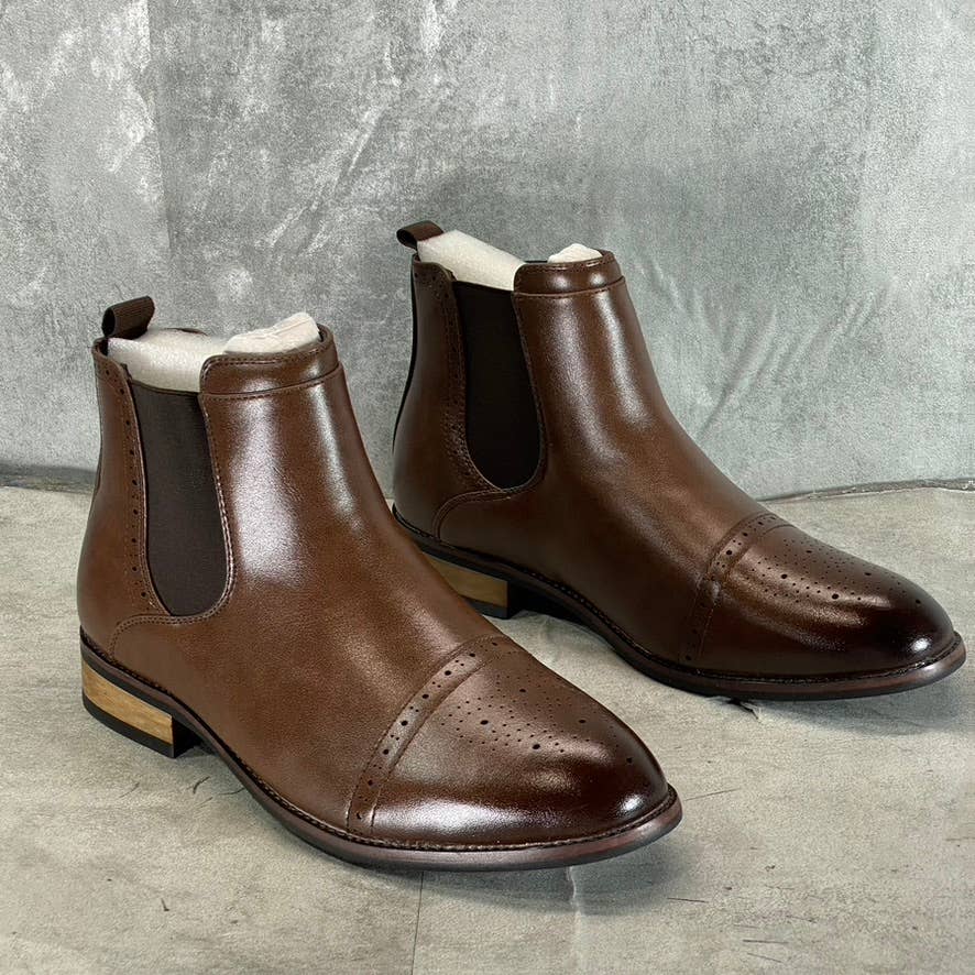 VANCE CO. Men's Wide Width Brown Garrett Cap-Toe Pull-On Chelsea Boots SZ 10W