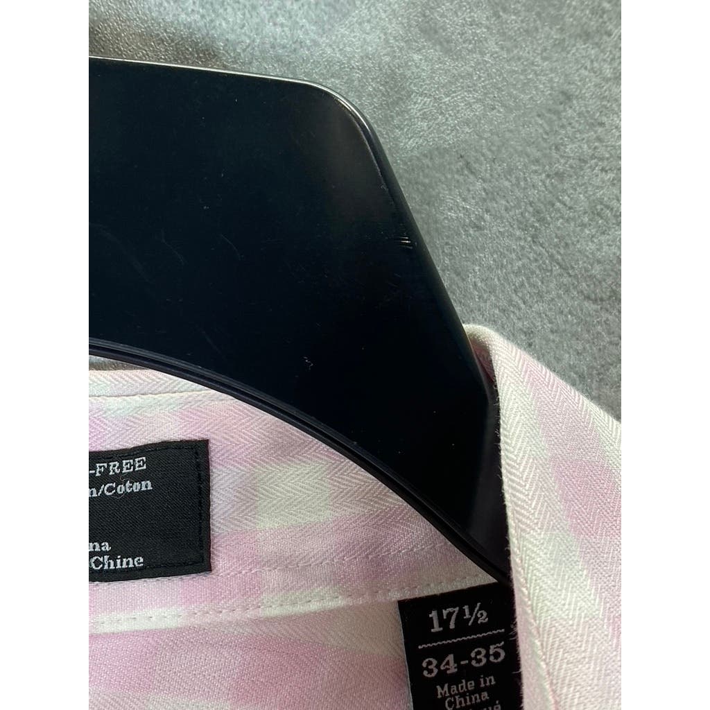 NORDSTROM MEN'S SHOP Men's Pink/White Mini Check Trim-Fit Dress Shirt SZ 17.5