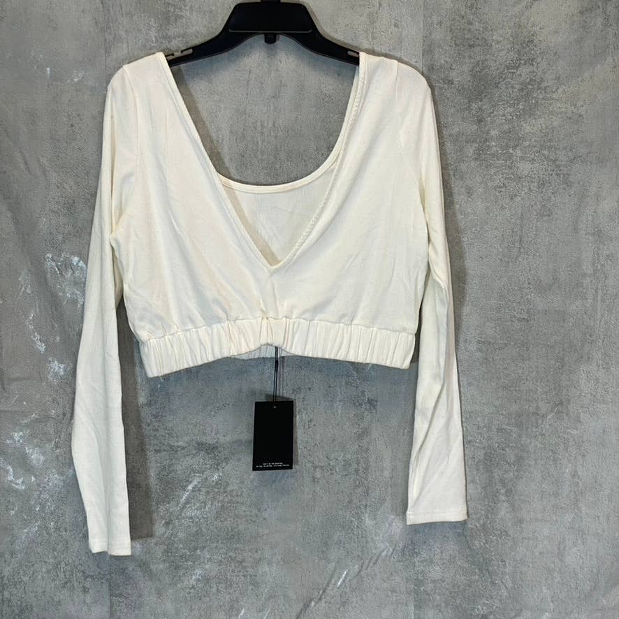 4TH & RECKLESS Women's White Plain Robyn Rib Scoopneck V-Back Knit Top SZ L