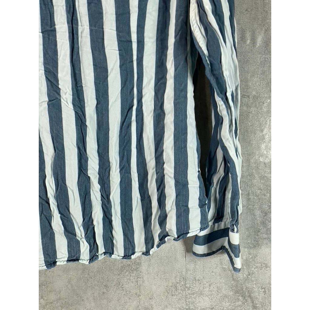 REISS Men's White/Navy Wide Stripe Slim-Fit Button-Up Long-Sleeve Shirt SZ L