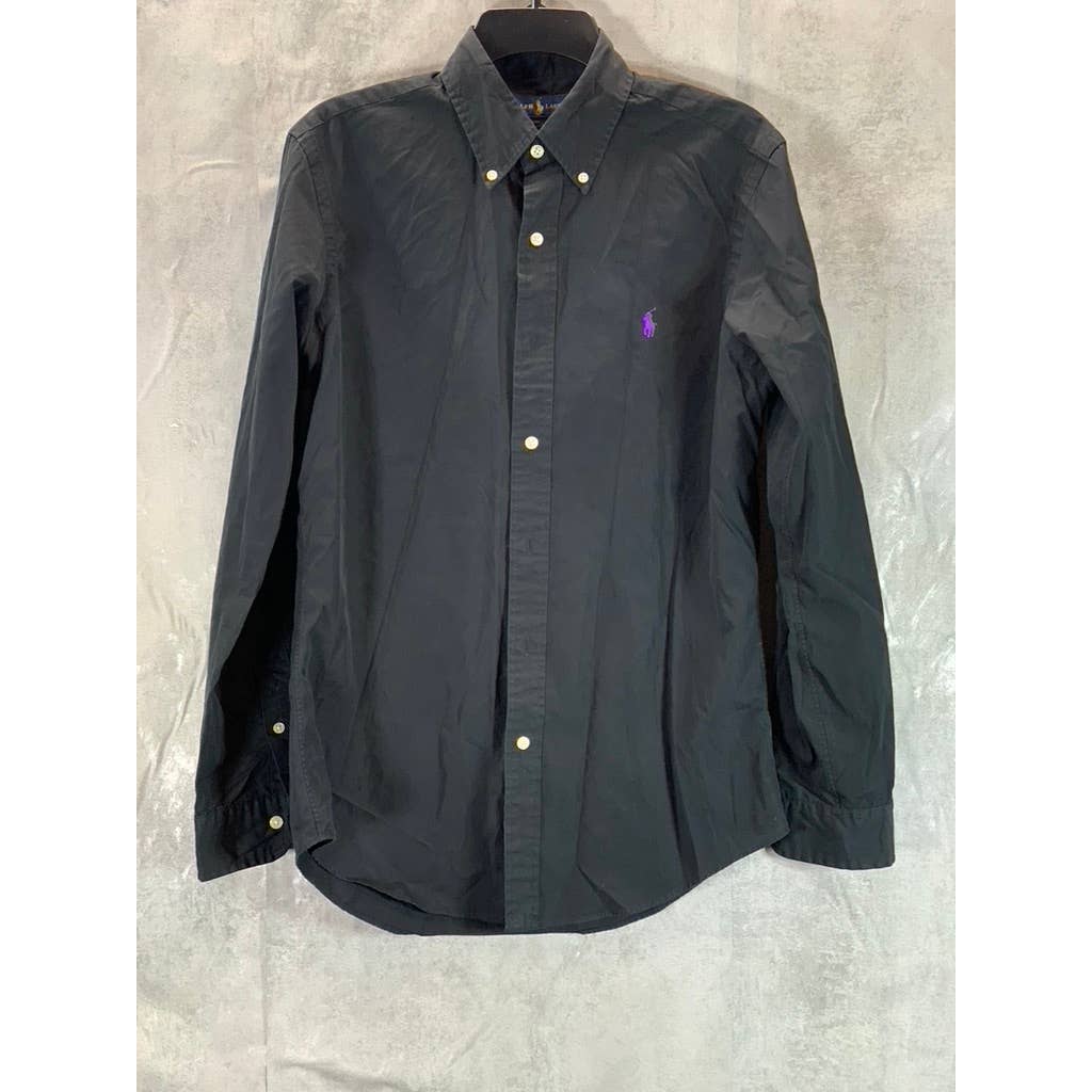RALPH LAUREN Men's Black Solid Classic-Fit Button-Up Long-Sleeve Shirt SZ S