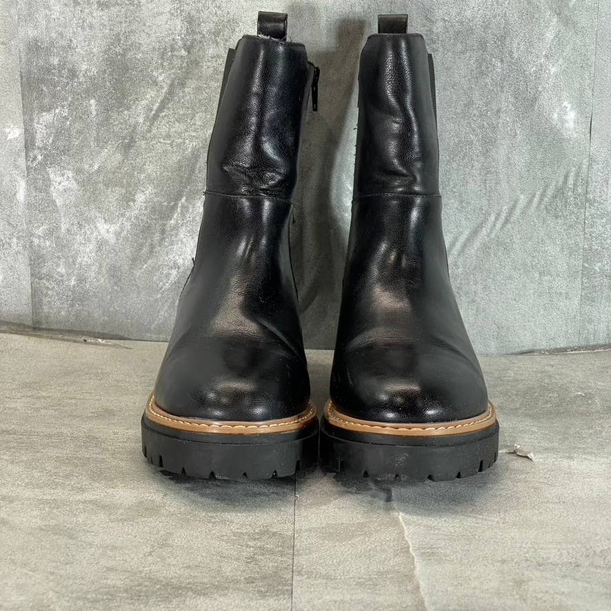 SUN+STONE Women's Black Faux-Leather Burklee Round-Toe Side-Zip Boots SZ 9