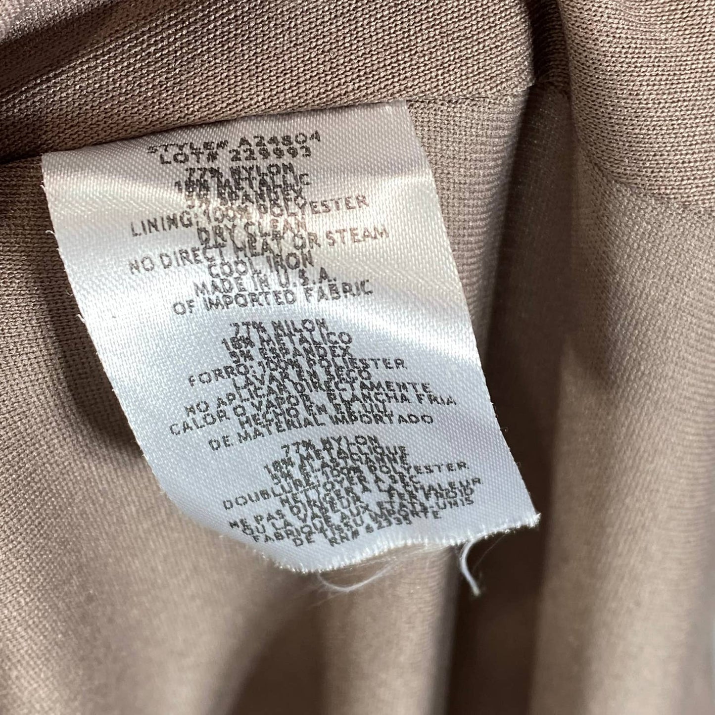 BETSY & ADAM Women's Taupe/Silver Metallic Long-Sleeve Knotted Gown SZ 10