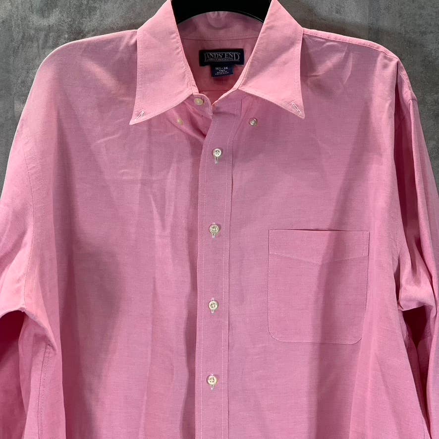 LANDS' END Men's Tall Red Textured Long Sleeve Button Up Dress Shirt SZ 16.5-36
