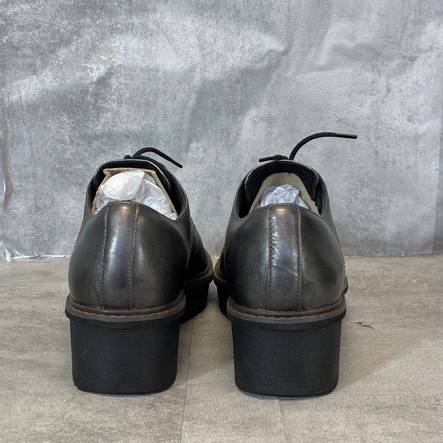 CLARKS Women's Wide Gunmetal Leather Airabell Tye Lace-Up Wedge Loafers SZ 10W