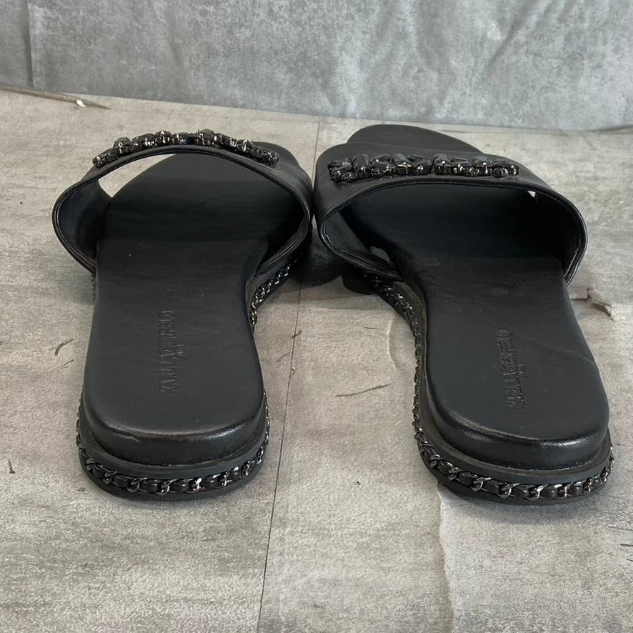 KARL LAGERFELD PARIS Women's Black Rhinestone Bijou Slide Sandals SZ 11