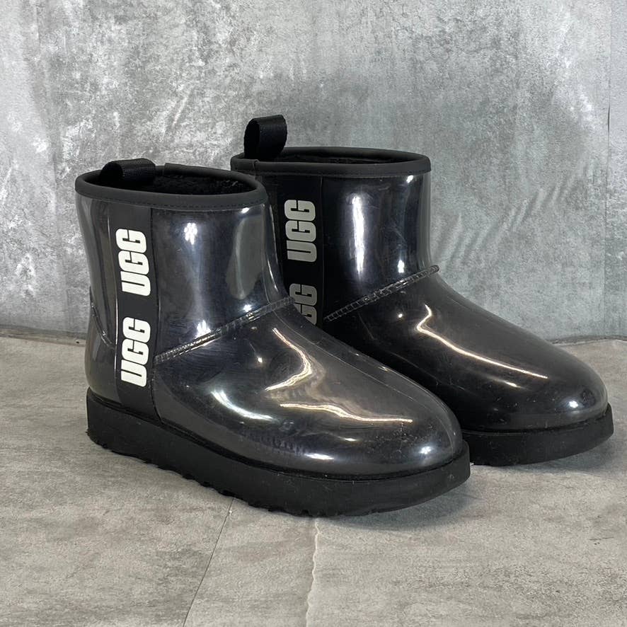 UGG Women's Black Logo Classic Clear Mini Waterproof Pull-On Ankle Boots SZ 8