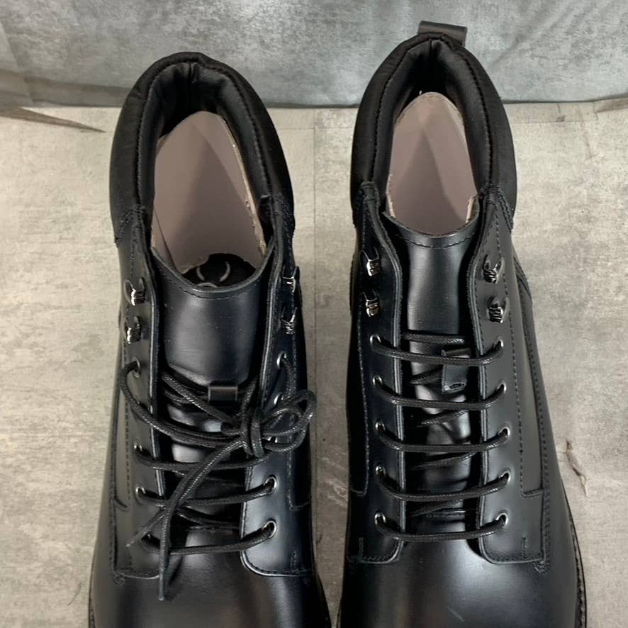 CALVIN KLEIN Men's Black Leather Cavin Lug-Sole Lace-Up Combat Boots SZ 13