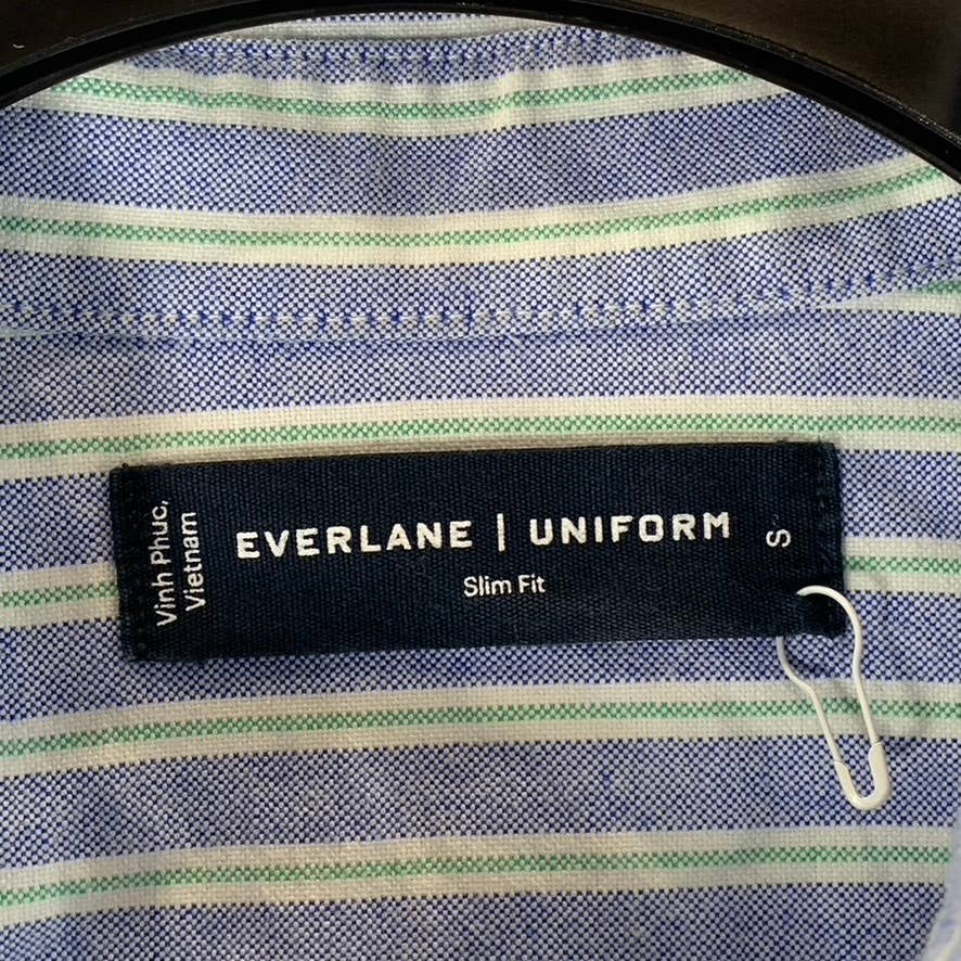 EVERLANE Men's Blue Striped Slim-Fit Button-Up Long-Sleeve Shirt SZ S
