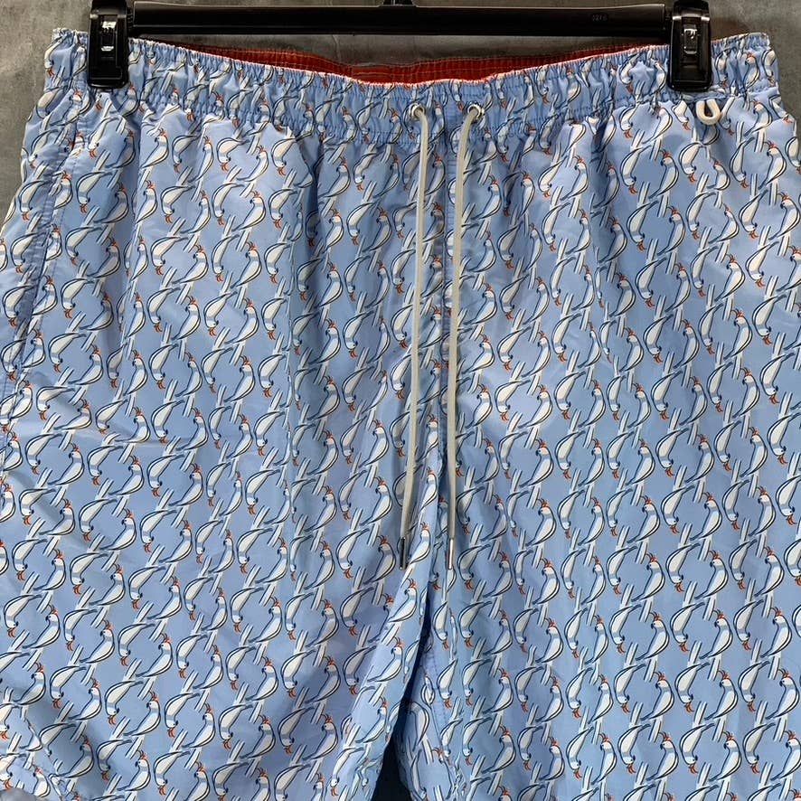 LANDS' END Men's Light Blue Bird Print Drawstring Pull-On Swim Trunks SZ XL