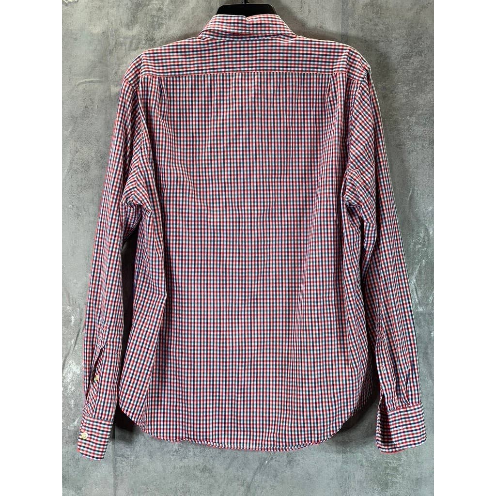 J.CREW Men's Blue/Red Gingham Slim-Fit Lightweight Button-Up Shirt SZ L