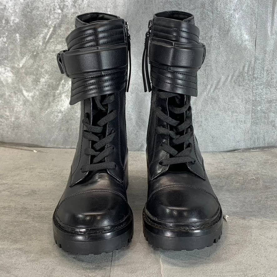 DKNY Women's Black Basia Buckle Quilted Lace-Up Block-Heel Combat Boots SZ 5.5