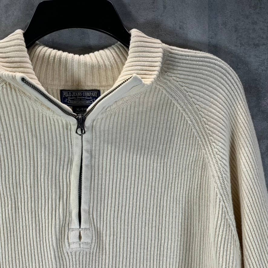 POLO JEANS CO. Men's Vintage Ivory Rib Knit Quarter-Zip Pullover Sweater SZ XL