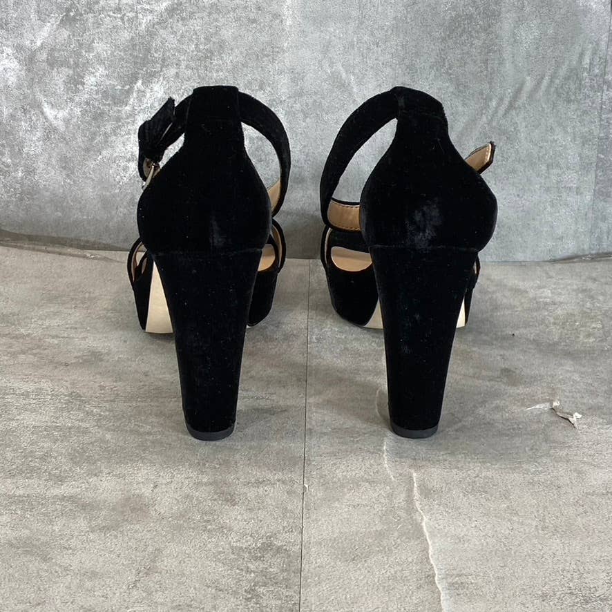 LAUREN RALPH LAUREN Women's Black Faux Suede Sylvia Ankle-Strap Sandals SZ 8.5