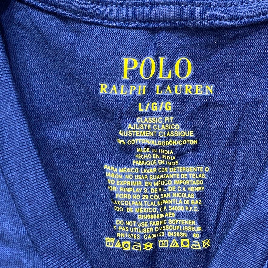 POLO RALPH LAUREN Boys Navy V-Neck Short Sleeve T-Shirt SZ L