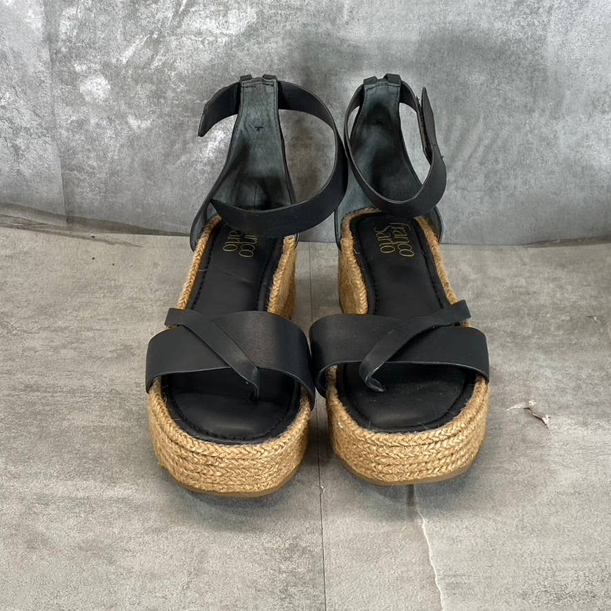 FRANCO SARTO Women's Black Leather Verita Ankle-Strap Espadrille Sandals SZ 8.5