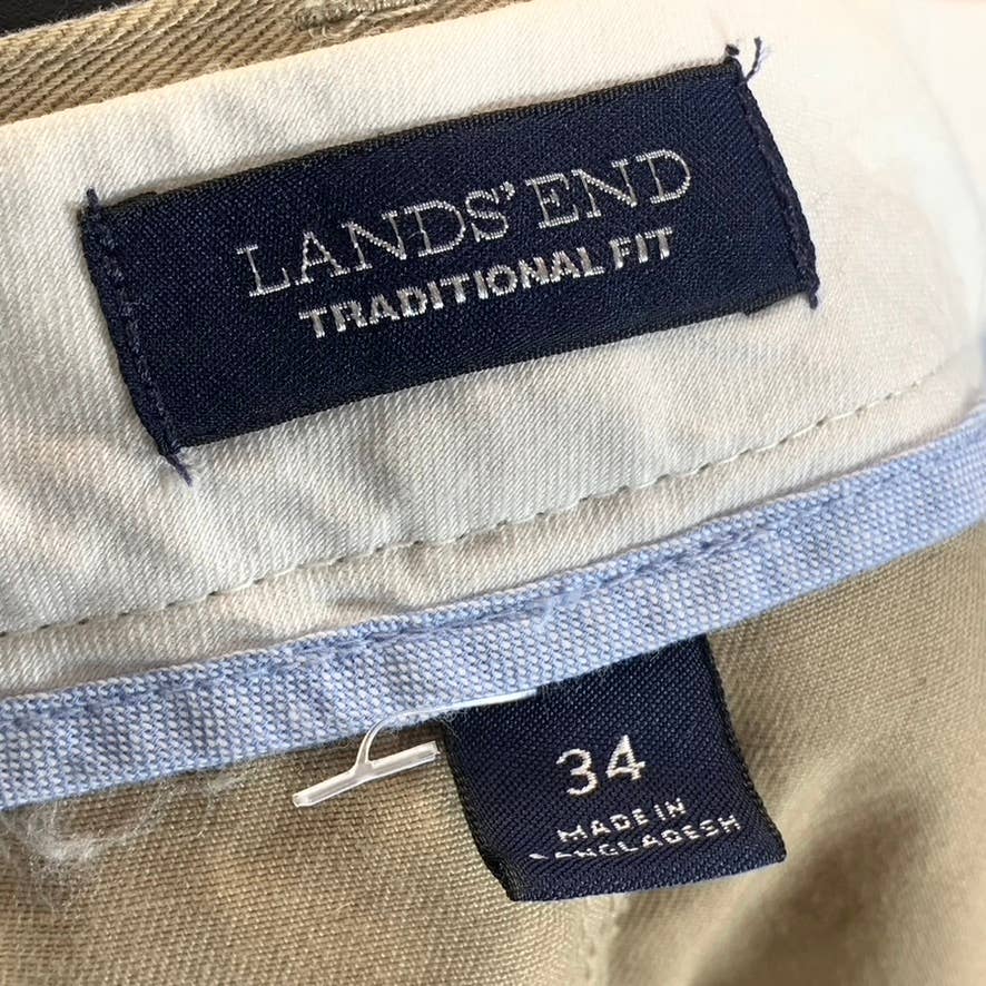LANDS' END Men's Khaki Traditional-Fit 6" No-Iron Chino Shorts SZ 34