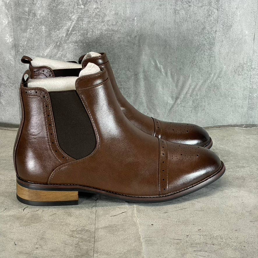 VANCE CO. Men's Wide Width Brown Garrett Cap-Toe Pull-On Chelsea Boots SZ 10W