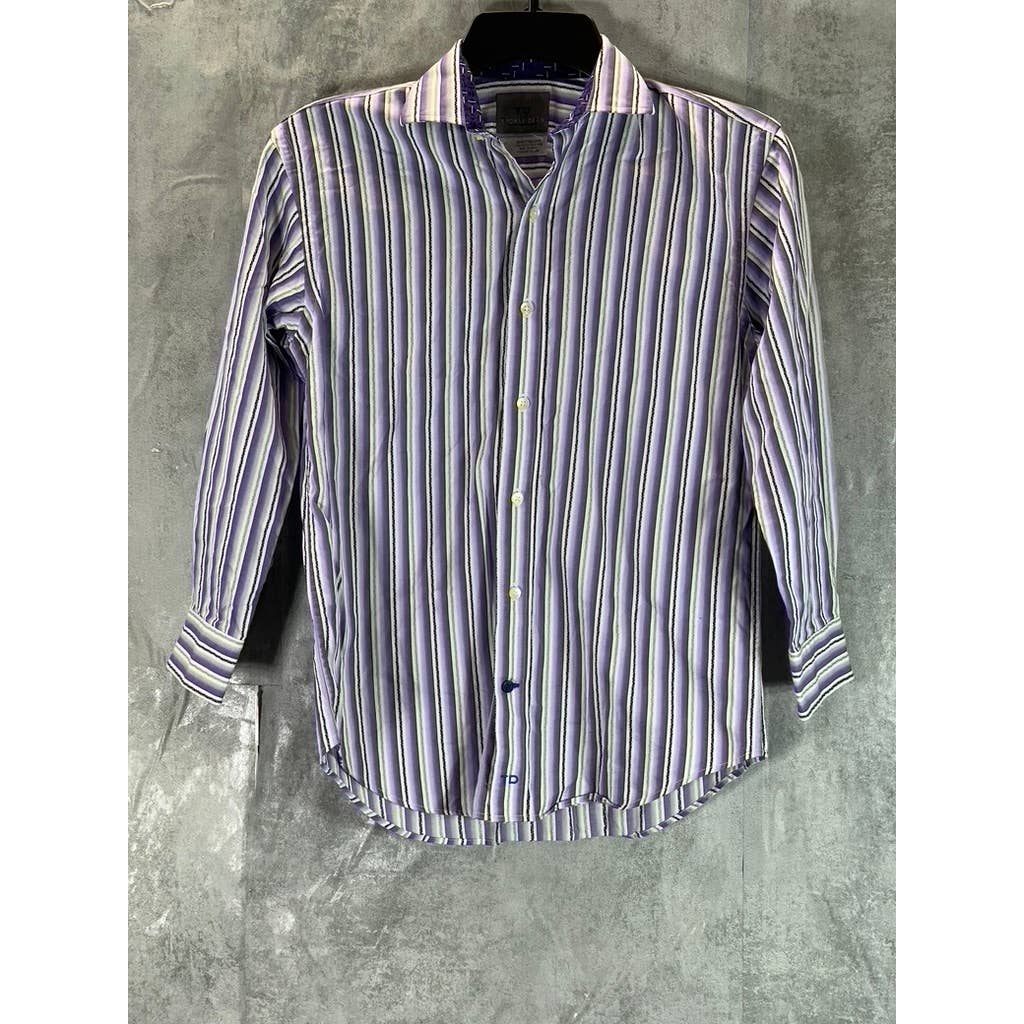 THOMAS DEAN Boy's Purple/White Multi Stripe Button-Down Shirt SZ 8(S)