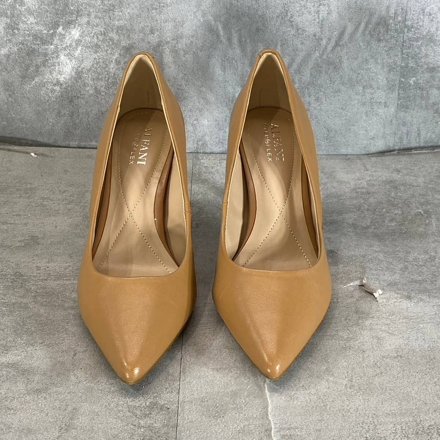 ALFANI Women's Step N' Flex Caramel Leather Jeules Pointed-Toe Slip-On Pumps SZ7