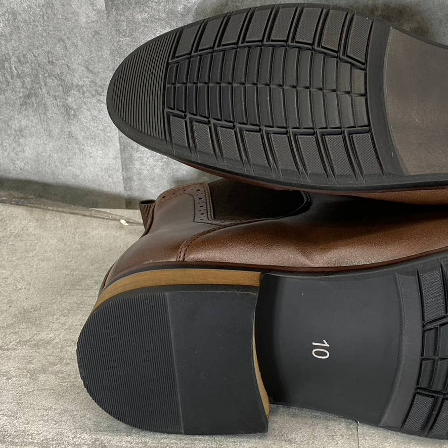 VANCE CO. Men's Wide Width Brown Garrett Cap-Toe Pull-On Chelsea Boots SZ 10W