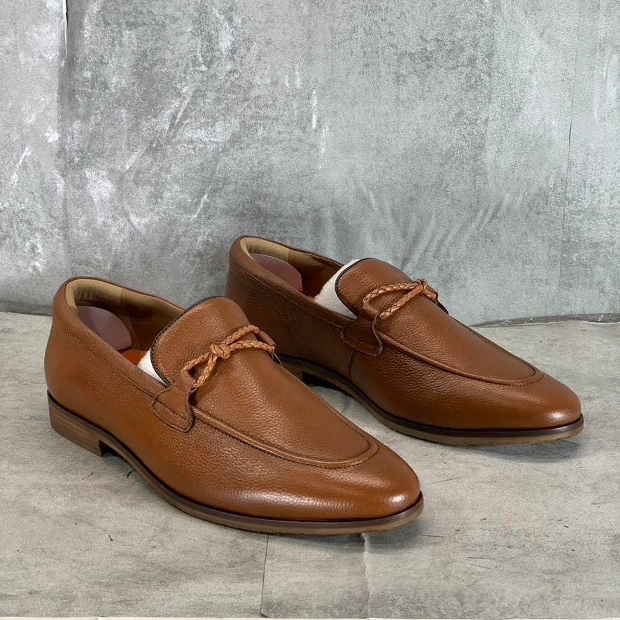 THOMAS & VINE Men's Cognac Leather Finegan Apron Toe Slip-On Loafers SZ 11