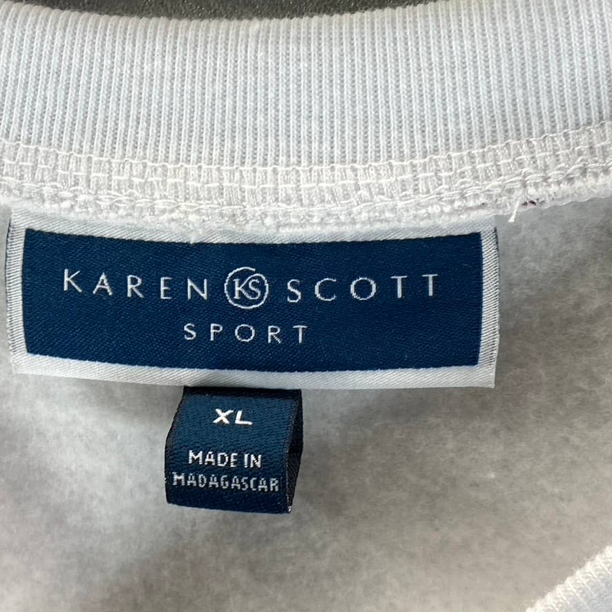 KAREN SCOTT Sport Women's White Sunset Scallop Crewneck Pullover Sweatshirt SZXL