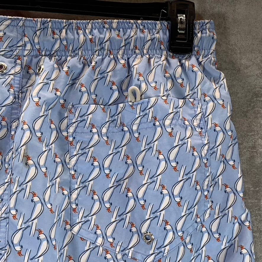 LANDS' END Men's Light Blue Bird Print Drawstring Pull-On Swim Trunks SZ XL