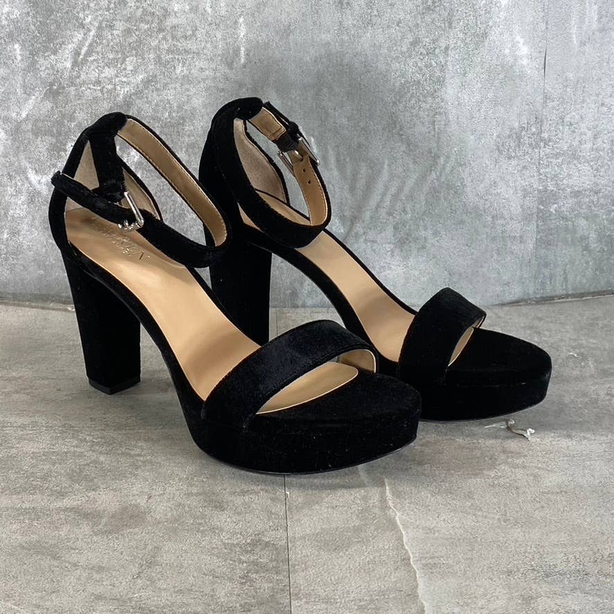 LAUREN RALPH LAUREN Women's Black Faux Suede Sylvia Ankle-Strap Sandals SZ 8.5