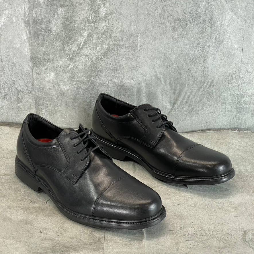 ROCKPORT Men's Black Leather Charles Road Cap-Toe Lace-Up Oxfords SZ 10.5