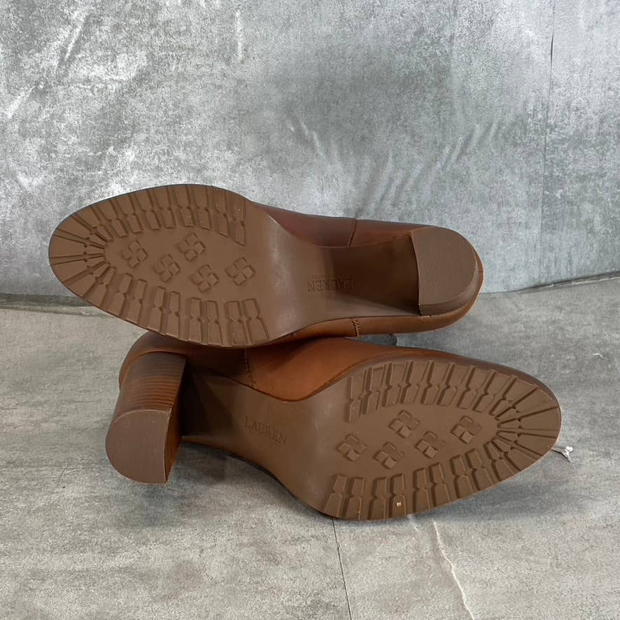 LAUREN RALPH LAUREN Women's Cognac Leather Mylah Almond-Toe Boots SZ 7.5