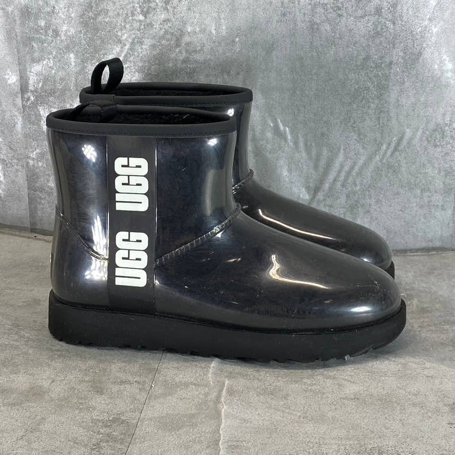 UGG Women's Black Logo Classic Clear Mini Waterproof Pull-On Ankle Boots SZ 8