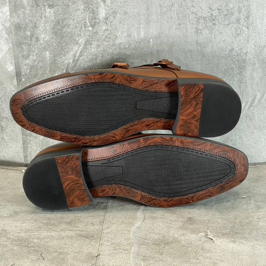 VANCE CO. Men's Tan Atticus Monk Strap Slip-On Cap-Toe Dress Shoes SZ 9.5