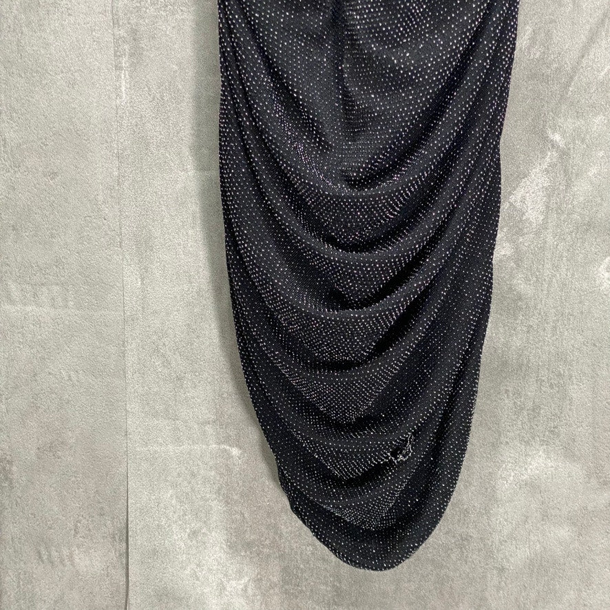 ALMOST FAMOUS Junior's Black Metallic Cowelneck Bodycon Pullover Mini Dress SZ L (10/11)