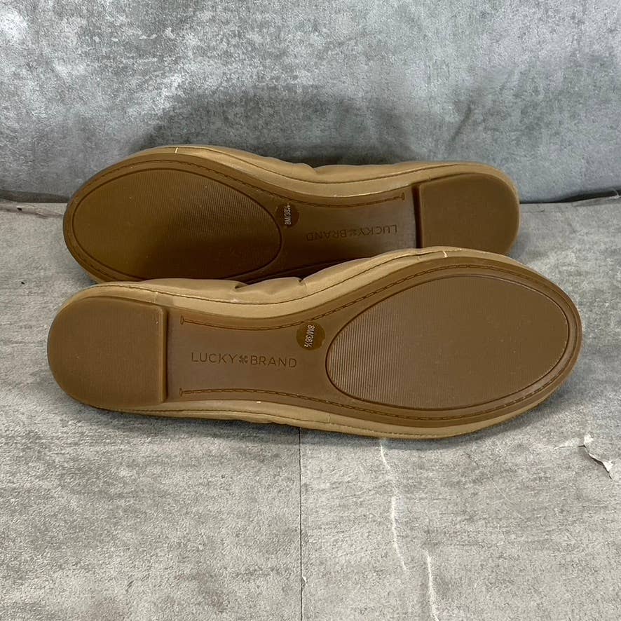 LUCKY BRAND Women's Light Cognac Leather Emmie Ballet Slip-On Flats SZ 8
